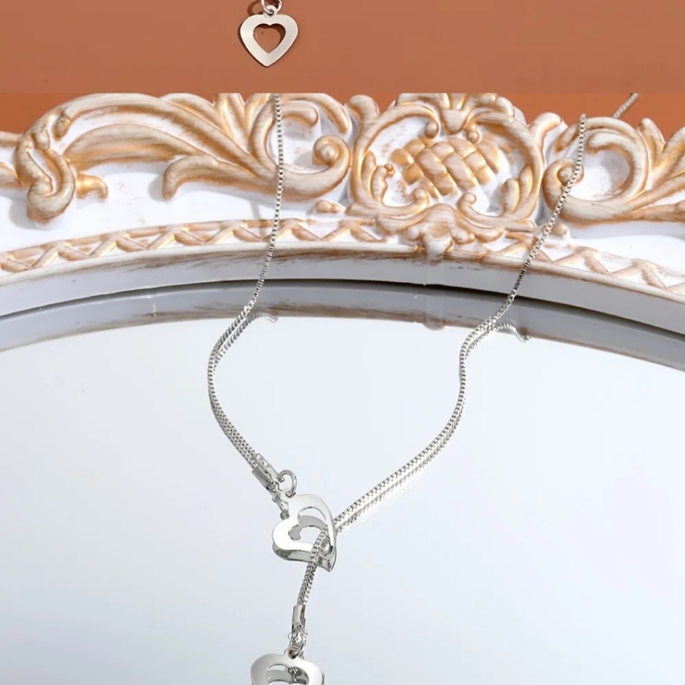 🏷SALE. Y Shape heart shape pendant necklace. Dainty clavicle chain.  NWT. - Picture 3 of 6
